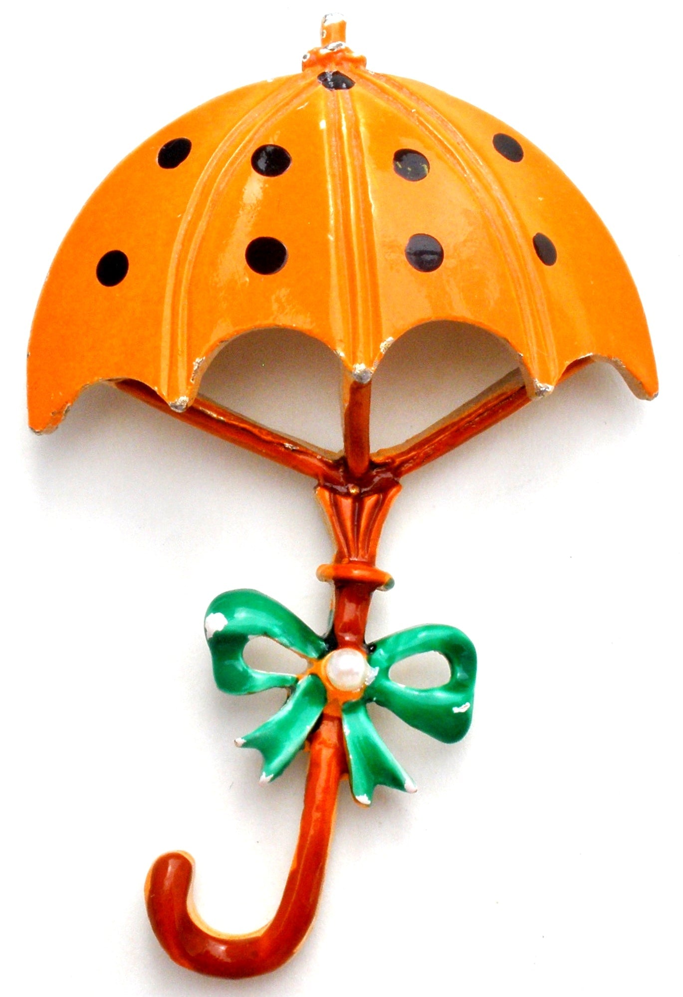 Orange Polka Dot Umbrella Brooch Pin Vintage - The Jewelry Lady's Store